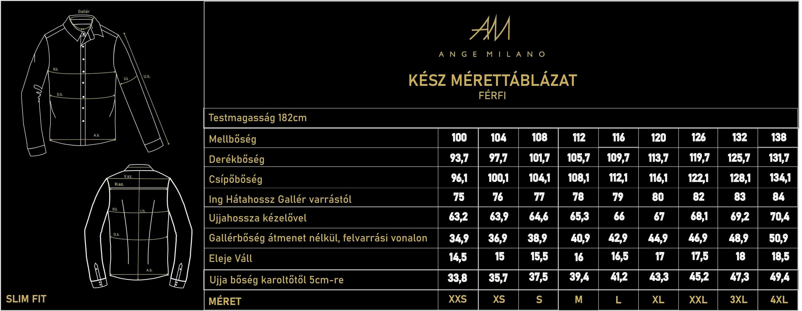 am slimfit ferfi ing kesz merettablazat
