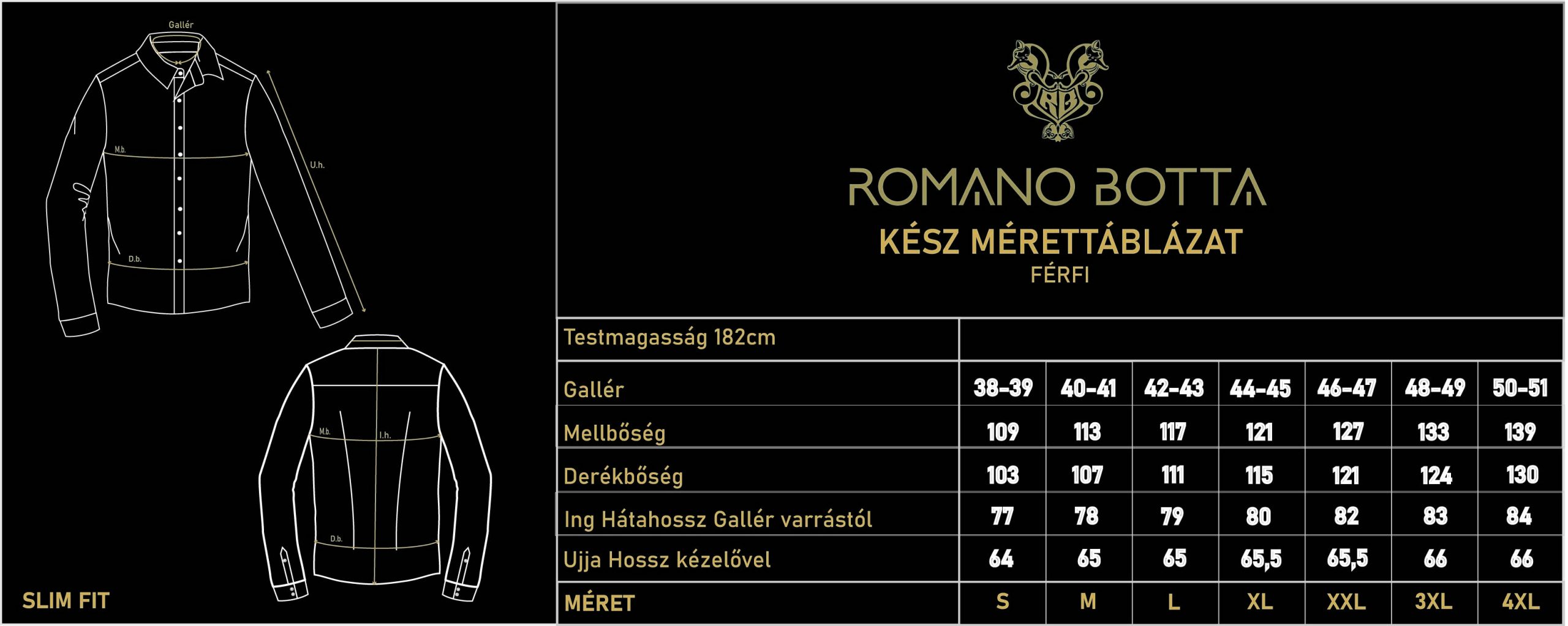 Romano Botta Slim Férfi Ing Kész Mérettáblázat