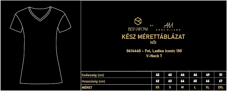 Készméret táblázat V Neck FoL Ladies Iconic 150 V neck T